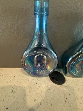 Vintage Wheaton Glass Charles A. Lindbergh The Lone Eagle Blue Iridescent Bottle